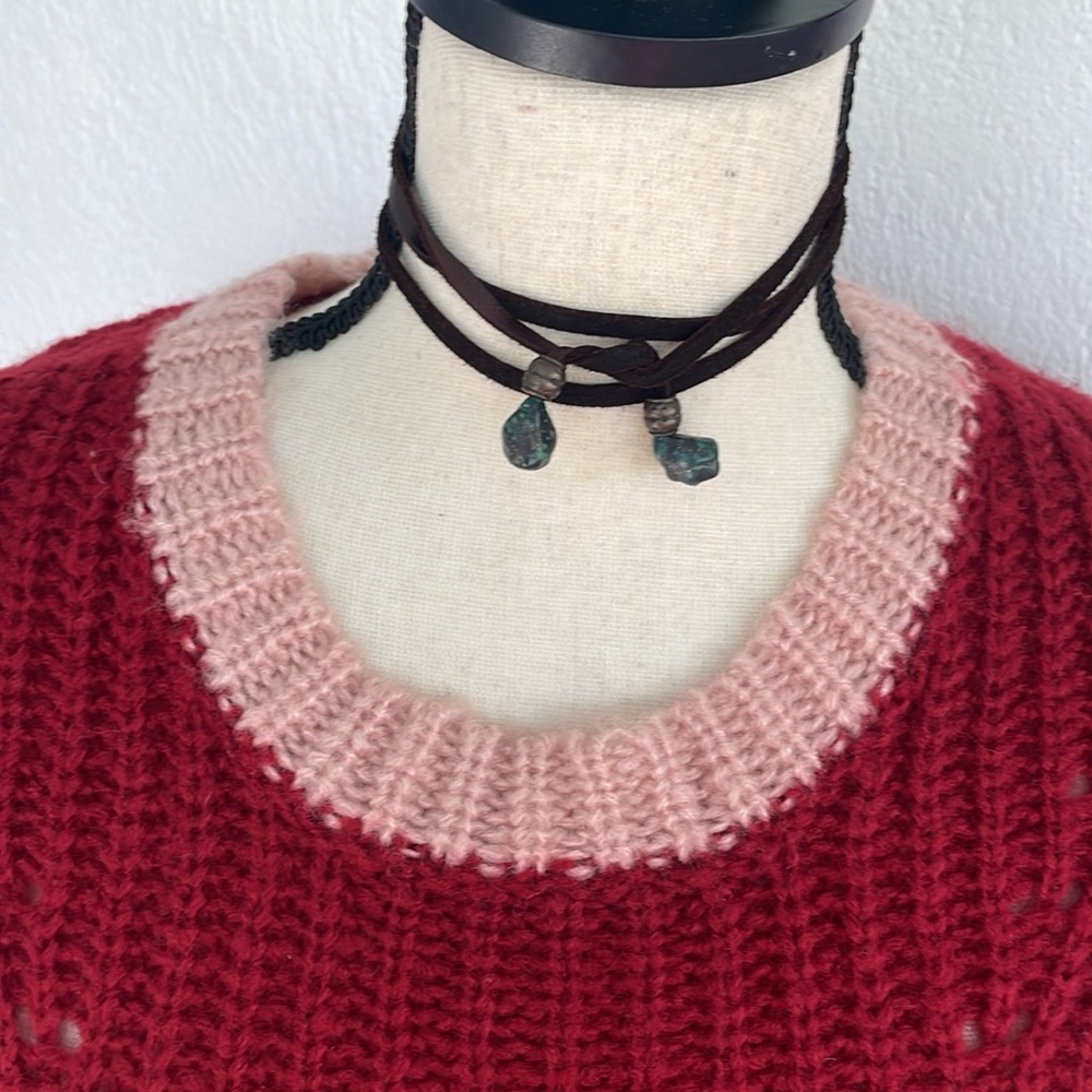 One Teaspoon Crew Neck Oversized Sweater in Wine and Pink NWT Small - Picture 2 of 7